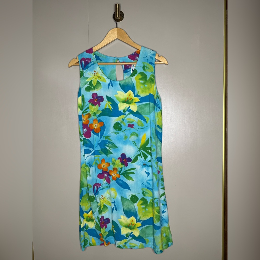 Vintage Jam's World Tropical Floral Rayon Swing Dress Medium‎ Art to Wear